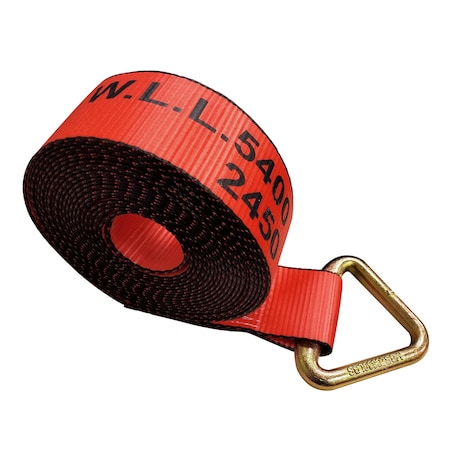 Tie 4 Safe 3'' x 30' Winch Straps w/ Delta Ring WLL: 5,400 lbs. Red TWS32-1530-F94-R-C-1