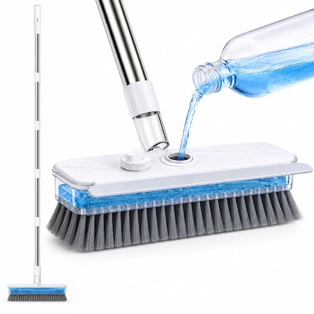 Dsv Standard 3-in-1 Floor Scrub Brush with Liquid Dispenser, Long Handle 57.5'', Built-In 248mL Reservoir 70705