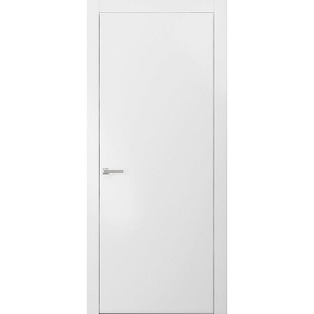 Sartodoors Modern Solid Interior Door with Handle, Planum 0010 White Silk, Single Regural Panel Frame Trims, B PLANUM0010ID-WS-3096