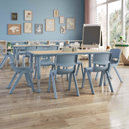 Flash Furniture 7 PC Plastic Activity Table and 6 Chairs Set, 10.5 inSeat Height-Dusty Blue YU-YCY-060-0036-RECT-TBL-DSTYBL-GG