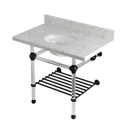 Kingston Brass 36-Inch Carrara Marble Console Sink with Acrylic Legs and Shelf, 8-Inch, 3-Hole KVPB3630MAB5