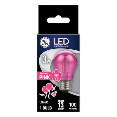 Ge Party Light Bulb, A15 Bulb, 3 W, Pink Bulb, LED Bulb, 2700 K Color Temp, 100 Lumens 93116859