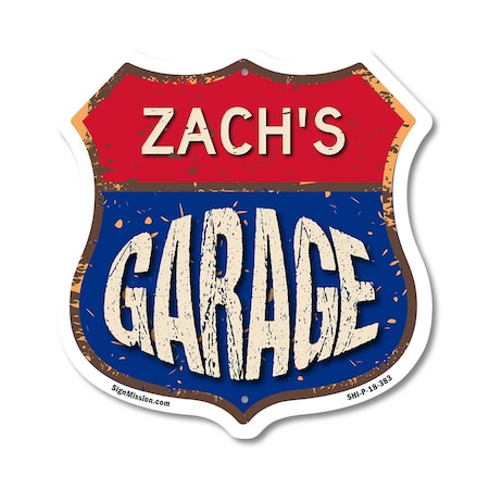 Signmission Zach's Garage, 18 Inch X 18 Inch, Plastic Sign SHI-P-18-383-ZACH