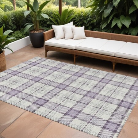 Homeroots 9' X 12' Lavender Purple And Gray Plaid Washable Indoor Outdoor Area Rug 601336