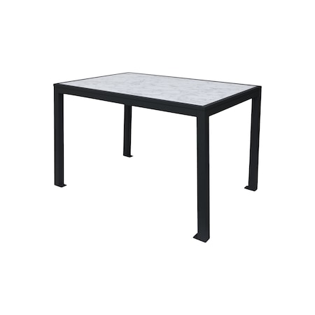 Bfm Seating Surf Inlay 4-Leg Bolt-Down Table 32x48 - Carrara Top - Black Frame - Umbrella hole optional PH4L3248CRBL