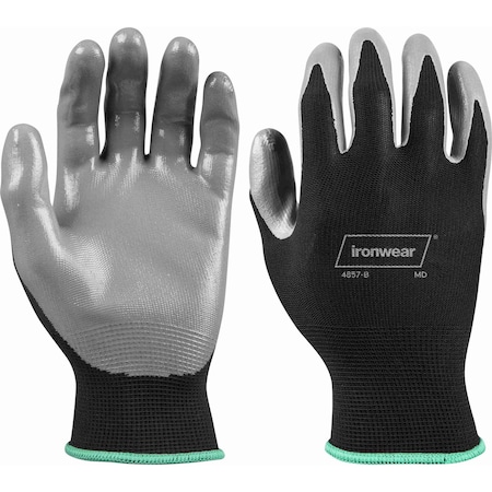 Ironwear Polyester General Purpose Work Gloves with Nitrile Coated Palm, Black, Large 4857-B-LG