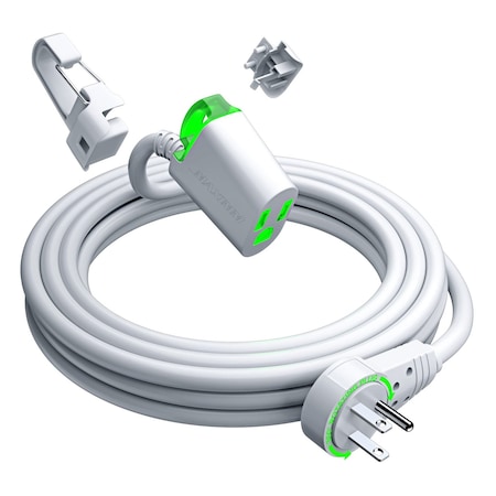 Maximm 15ft 16AWG 360 degrees Flat Plug Extension Cord w/ LED & Hook, UL, White ADW-360-S215-WH
