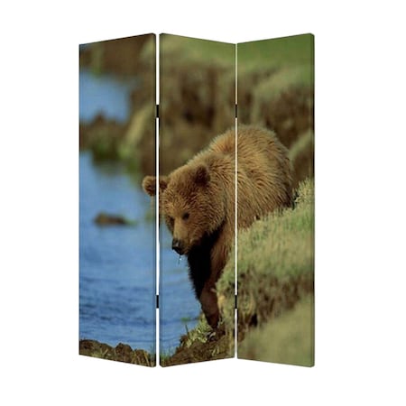 Homeroots 72" Blue And Green Canvas Folding Three Panel Screen Room Divider 274616