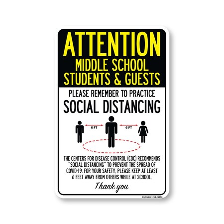 Signmission PSA Middles School Students And Guests Social Distancing 18in X 12in Wall Graphic, NS-RD-1218-25390 OS-NS-RD-1218-25390