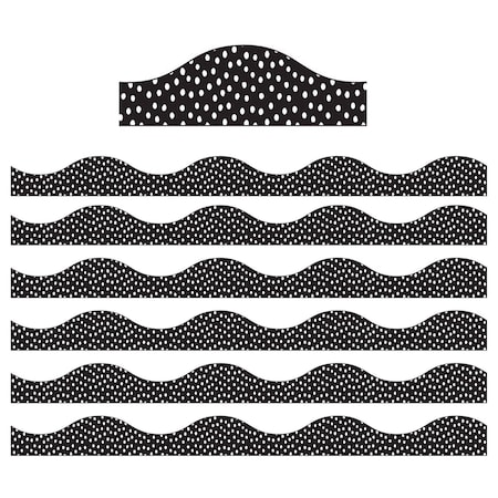 Ashley Productions Magnetic Scallop Border, White Messy Dots on Black, 12 Feet Per Pack, 6PK 11425