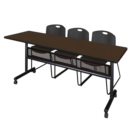 Regency Kobe Flip-Top Privacy Nesting Table W/ 2 Zeng Stack Chairs, 84 in W, 24 in L, Neo Walnut MKFTM8424NW44BK