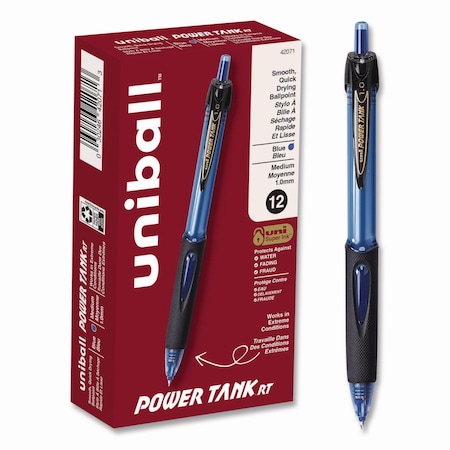 Uni-Ball Power Tank RT Retract Ballpoint Pen, 1mm, Blue Ink/Barrel, PK12 42071