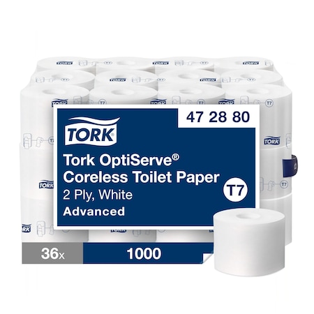 Tork Coreless, 2 Ply, 1,000 Sheets, White, 36 PK 472880