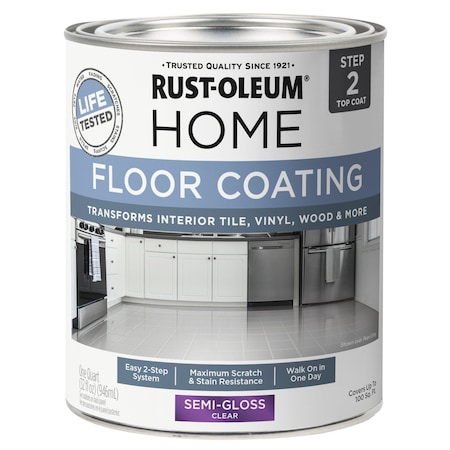 Rust-Oleum HOME Floor Coating, Top Coat, Clear, Semi-Gloss, 1 Quart 358870