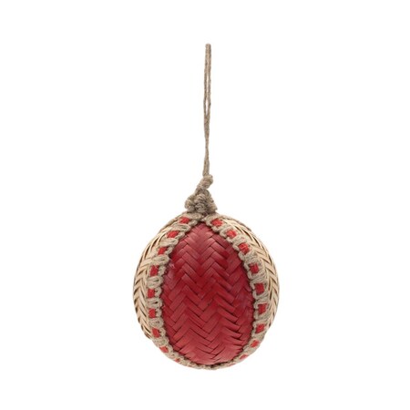 Homeroots Set of Four Red And Natural Woven Bamboo Ball Ornaments, 4PK 633365
