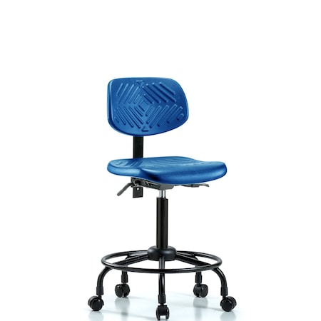 Blue Ridge Ergonomics Poly Chair Round Tube Base, Med Bench, Casters, Blue BR-PMBCH-RT-T0-A0-RC-BLU