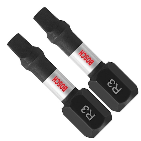 Bosch Impact Tough Screwdriver Insert Bit, #3 Drive, Square Recess Drive, 1/4"Shank, Hex Shank, 1"L, 2PK ITSQ3102