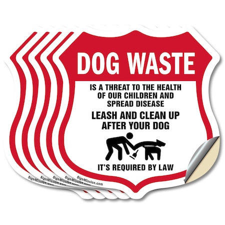 Signmission Dog Poop Shield Sign Dog Waste Is A Thre, 6 inch X 6 inch, Vinyl Decal, 5PK SHI-D-5PACK-6-374