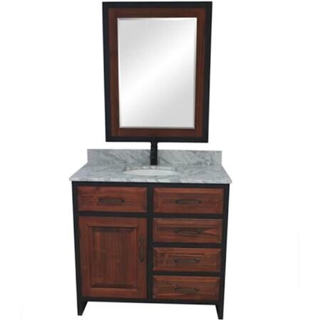 Infurniture WK8836-BR-WK TOP 36 in. Rustic Solid Fir Single Sink Iron Frame Vanity in Brown with Limestone Top WK8836-BR+WK TOP