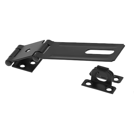 Prime-Line Door and Gate Double Safety Hasp Hinge Latch with Fixed Staple 4-3/8 inch with Screws Matte Black U 117198
