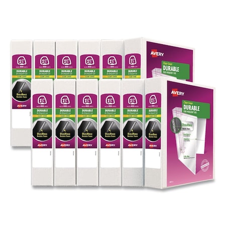 Avery Durable View Binder with DuraHinge and EZD Rings, 3 Rings, 1.5" Capacity, 11 x 8.5, White, 12PK 09401CT