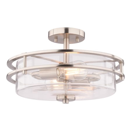 Vaxcel Grace 2-Light Semi-Flush Mount Ceiling Light, Satin Nickel, Clear Glass, 14.75-In. C0381