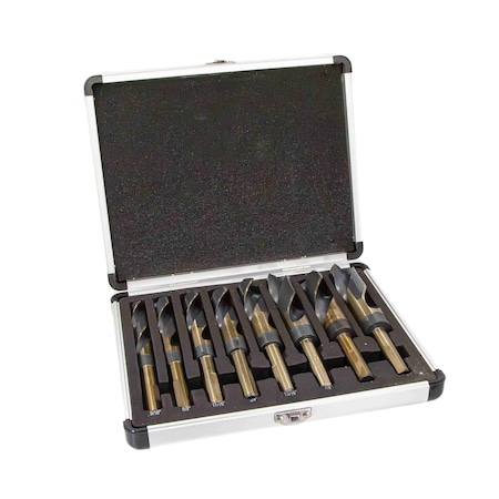 Drill America 8 Piece HSS Contractor Drill Bit Set with Reduced 1/2" 3-Flat Shank, 9/16" - 1" KFD3F1008-SET