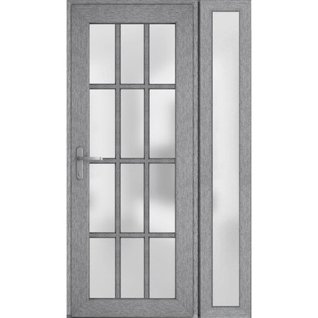 Vdomdoors Front Exterior Prehung FiberGlass Door Frosted Glass / Manux 8312 Grey Ash / Sidelight Exterior Win MANUX8312EXD-SS-W36+12 x H80-RH