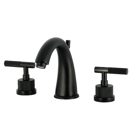 Kingston Brass Widespread Bathroom Faucet with Knurled Handle and Brass Pop-Up, Matte Black KS2960KNL