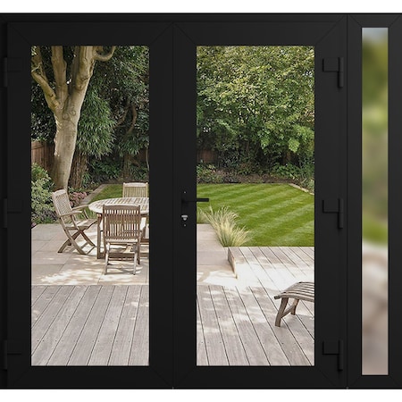 Vdomdoors Front Exterior Prehung Metal-Plastic Double Doors Clear Glass / MANUX 8666 Matte Black / Office Com MANUX8666DEXD-BLK-W72+16xH80-LH-I