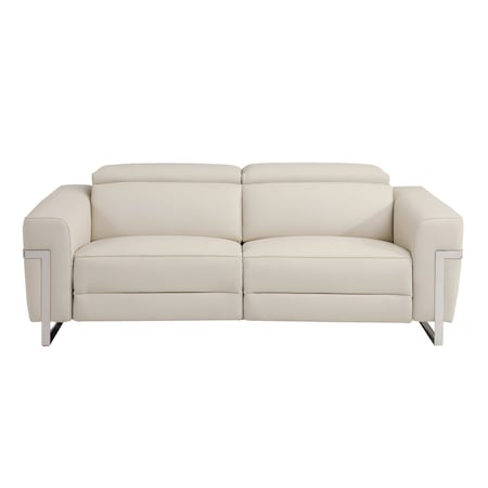 Homeroots 83" Beige Italian Leather USB Reclining Sofa With Silver Legs 482208