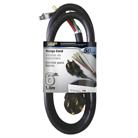 Powerzone Power Supply Range Cord, 6 8 AWG Cable, 6 ft L, 50 A, 250 V, Black RDR628206
