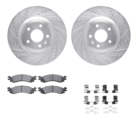 Dynamic Friction Co DFC Rotors-Drilled & Slotted-Silver w/ EURO 5000 Ceramic Brake Pads Incl Hdw 7612-54023