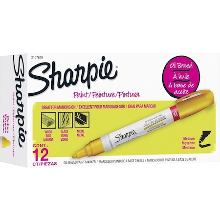 Sharpie Permanent Paint Marker, Medium Bullet Tip, Yellow, 12PK 2107619
