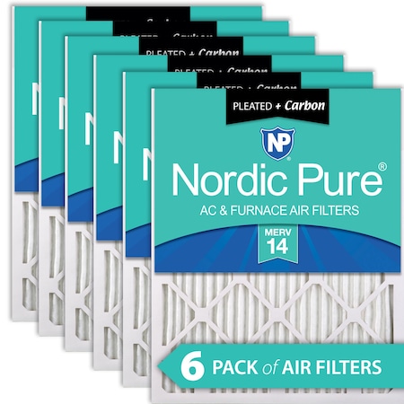 Nordic Pure 24x24x1 Plus Carbon Pleated Air Filter, High Capacity, MERV 14, 6 PK 24x24x1M14+C-6