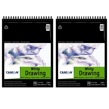 Canson Artist Series Drawing Pad, Bright White, Top Wire Binding, 24 Sheet, 11x14 inch, 2PK C100510891
