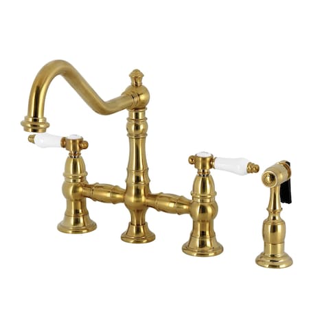 Kingston Brass Bridge Kitchen Faucet with Brass Sprayer, Brushed Brass KS3277BPLBS
