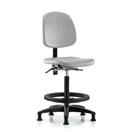 Blue Ridge Ergonomics Poly Chair - High Bench Height with Medium Back, Black Foot Ring, & Stationary Glides in Gray Poly PHBCH-MB-RG-T0-A0-BF-RG-GRY