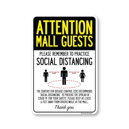 Signmission PSA, Mall Guests Practice Social Distancing, 14in X 10in Peel And Stick Wall Graphic, RD-1014-25407 OS-NS-RD-1014-25407