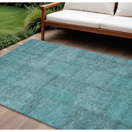 Homeroots 8' X 10' Teal Blue And Aqua Patchwork Washable Indoor Outdoor Area Rug 581620