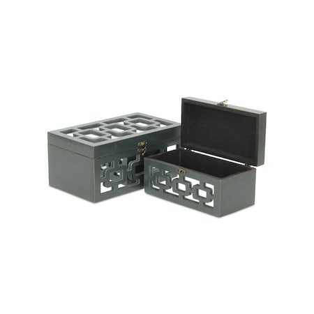 Homeroots Set of Two Black And White Wood And Mirrored Glass Box With Lid, 2PK 489375