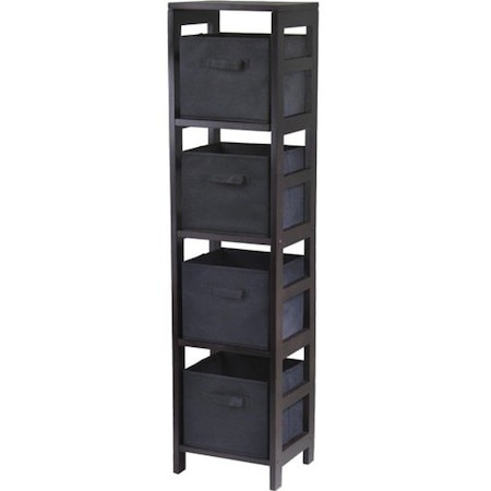 Winsome 92241 Capri 4-Section N Storage Shelf with 4 Foldable Black Fabric Baskets - Walnut 92241