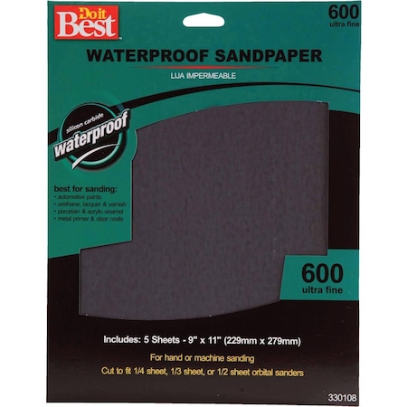 Do It Best Waterproof 9''x11'' 600 Grit Ultra Fine Sandpaper, 5PK 330108GA