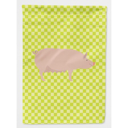Carolines Treasures English Large White Pig Green Flag Canvas House BB7764CHF