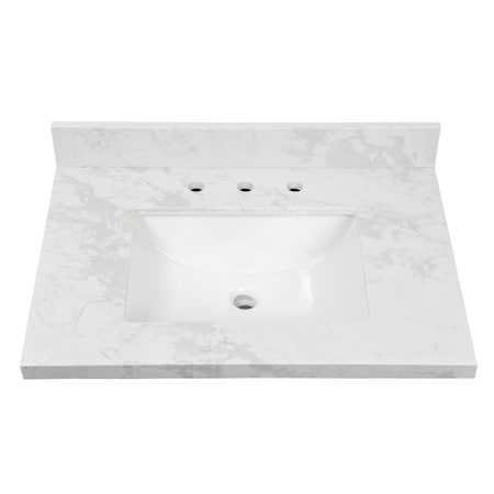 Kingston Brass 31" x 22" Quartz Vanity Top with Rectangular Sink, 8" Faucet Drillings, Quartz White KVPB3122W38CR