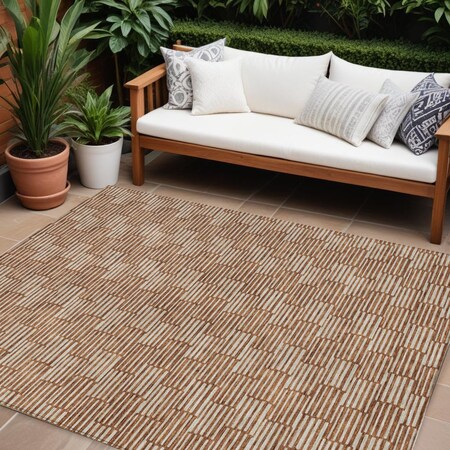 Homeroots 10' X 14' Copper And Beige Geometric Washable Indoor Outdoor Area Rug 595030