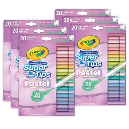 Crayola Supertip Markers, Pastel, 20-Color Set, 6PK 58-7516