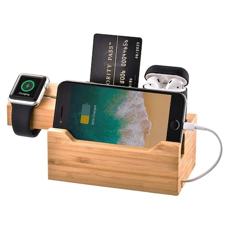 Trexonic 3 in 1 Bamboo Charging Station with Card Holder TRX-CS3U3A