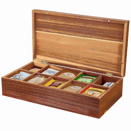 Megachef Acacia Wood 14.25 x 7.5 Inch 10 Compartment Tea Box 750122161M