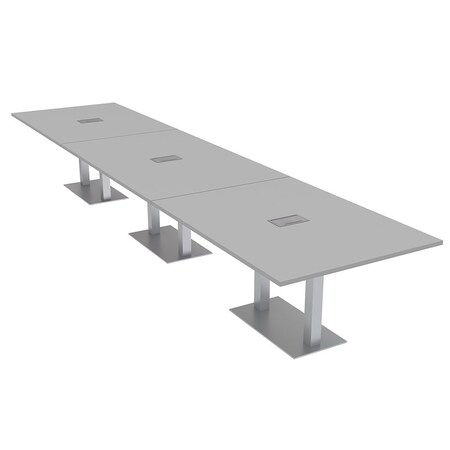 Skutchi Designs Rectangle Conference Table With Power Unit, 48 in W, 192 in L, Grey HAR-REC-48X192-DOU-U779-ESIL